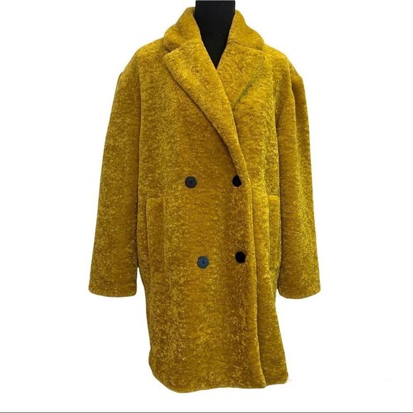 𝅺ZARA NWOT mustard yellow oversized teddy coat size extra small - Picture 6 of 15